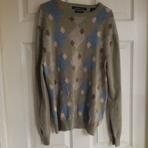 Norhern Isles Cashmere Stylish Crewneck Argyle Sweater - Blue, Brown, and Cream